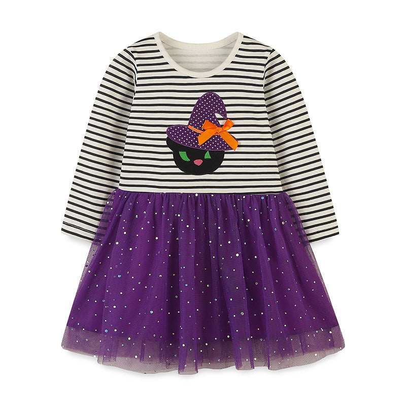 Toddler Girl Halloween Embroidered Witch Hat Tulle Dress