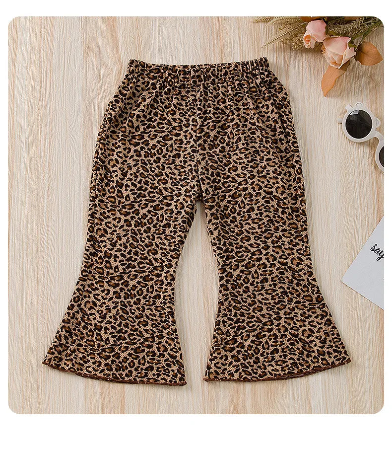 Toddler Girl Leopard Suspenders Crop Top Trousers Suit