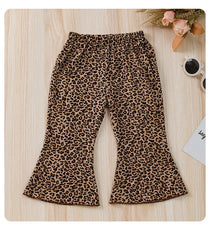 Toddler Girl Leopard Suspenders Crop Top Trousers Suit