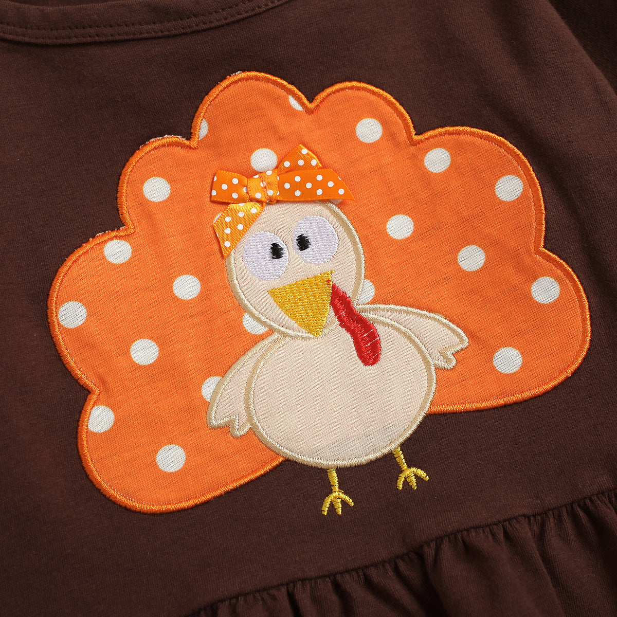 Toddler Girls Bell Bottoms Thanksgiving Outfit With Leopard Turkey Embroidery