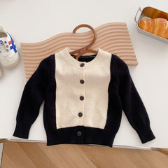 Toddler Girls Knit Warm Sweater Crew Neck Black and White Color