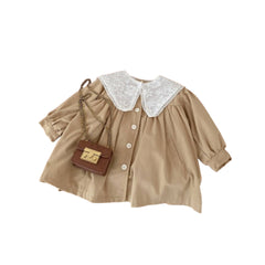 Manteau décoratif en dentelle à col détachable pour petites filles