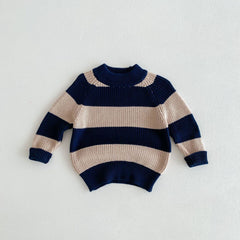 Toddler Baby Boy Girl Knit Sweater Color Block Blue Stripe Sweaters Kids Unisex