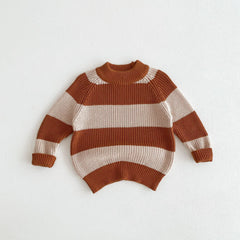 Toddler Baby Boy Girl Knit Sweater Color Block Brown Stripe Sweaters Kids Unisex