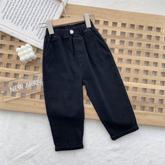 Toddler Boy Cotton Linen Pant Basic Solid Color Long Pants With  Black