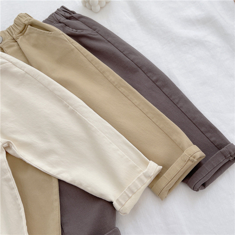 Toddler Boy Cotton Linen Pant Basic Solid Color Long Pants With Combination