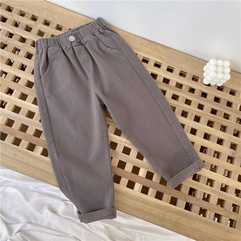 Toddler Boy Cotton Linen Pant Basic Solid Color Long Pants With Gray  