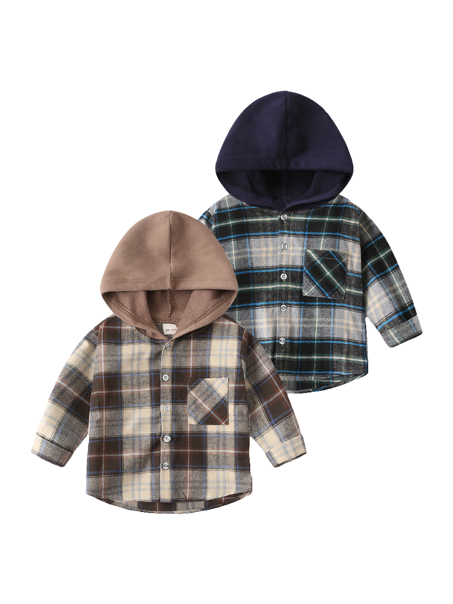 Toddler Boys Plaid Flannel Hoodie Jacket Coats