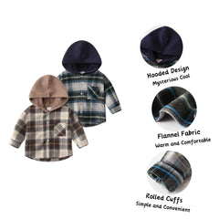 Toddler Boys Plaid Flannel Hoodie Jacket Coats Tshirts