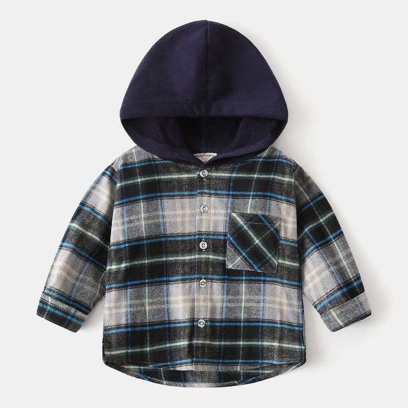 Toddler Boys Plaid Flannel Hoodie Navy Jacket Coats Tshirts