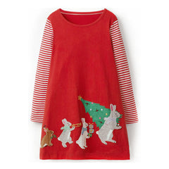 Toddler Girl Christmas Dress Cotton Casual Basic Tunic Shirt Christmas Tree and Bunny Dresses