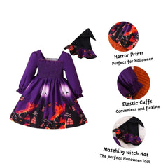 Toddler Girl Halloween Ghost Purple Print Long-Sleeve Purple Dress