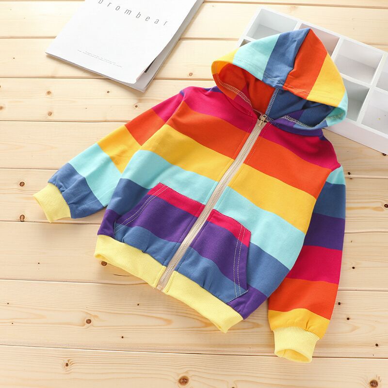 Toddler Hoodie Sweatshirt Light Winter Coat Fall Outwear 2t-8t Rainbow Orange With Navy Blue Color