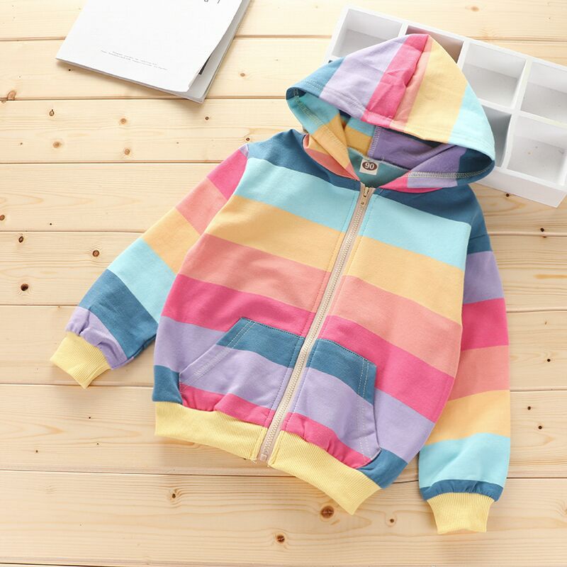 Toddler Hoodie Sweatshirt Light Winter Coat Fall Outwear 2t-8t Rainbow Pink With Navy Purple Color