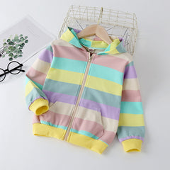 Toddler Hoodie Sweatshirt Light Winter Coat Fall Outwear 2t-8t Rainbow Yellow With Blue Pink Purple Color