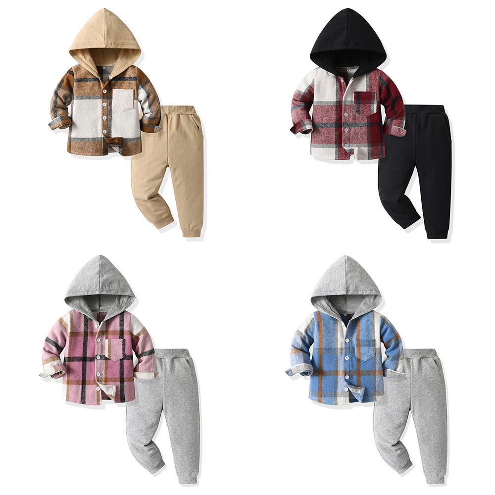 Toddler Unisex Baby Clothes Boys Girls Flannel Shirt Tops Plaid Hoodie Sweatshirt