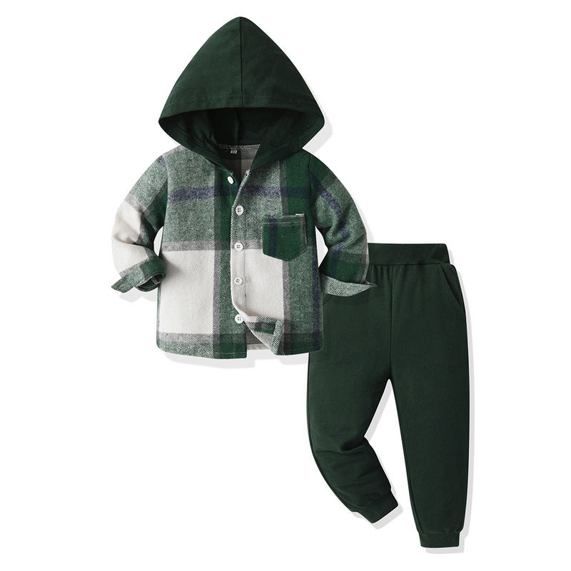 Toddler Unisex Baby Clothes Boys Girls Green Flannel Shirt Tops Plaid Hoodie Sweatshirt