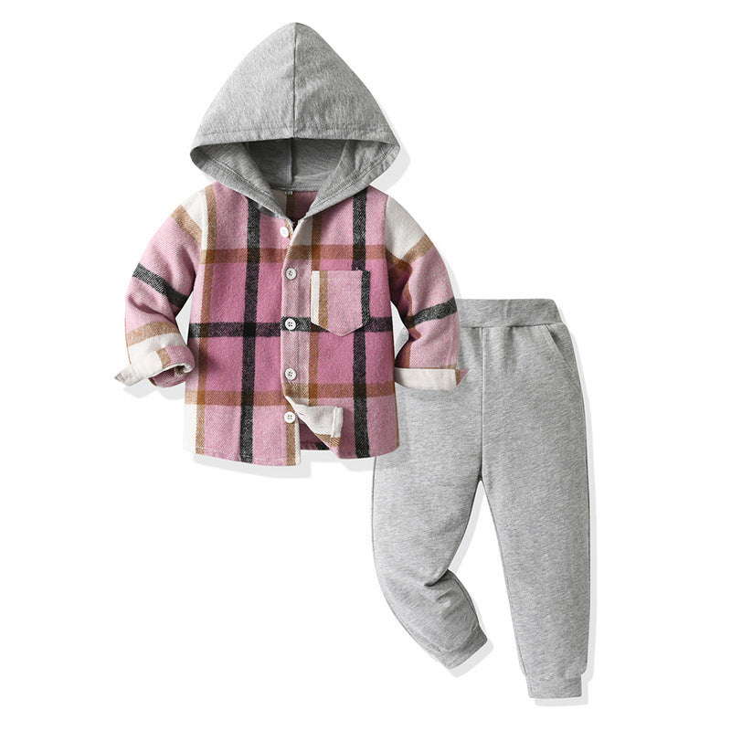Toddler Unisex Baby Clothes Boys Girls Pink Flannel Shirt Tops Plaid Hoodie Sweatshirt