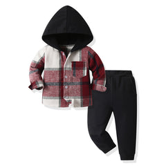 Toddler Unisex Baby Clothes Boys Girls Red Flannel Shirt Tops Plaid Hoodie Sweatshirt