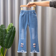 Toddlers Girls Straight Denim Flare Pants Trousers