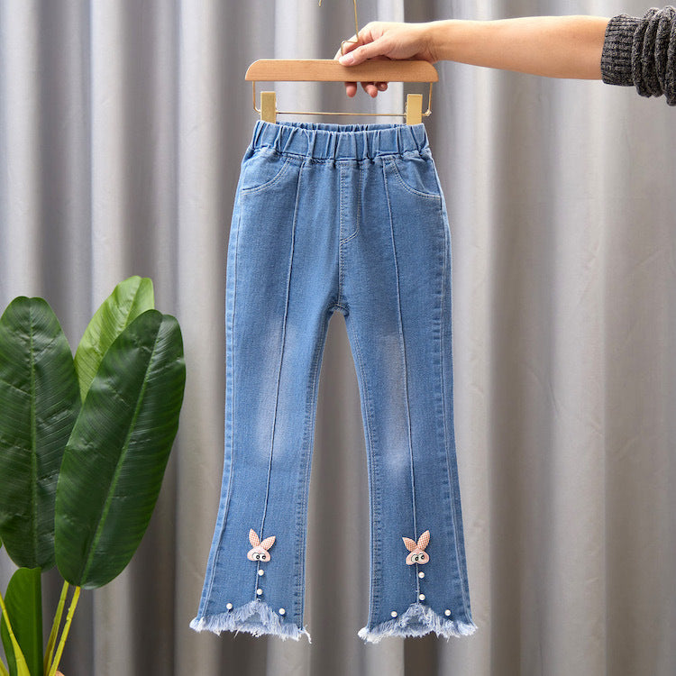 Toddlers Girls Straight Denim Flare Pants Trousers