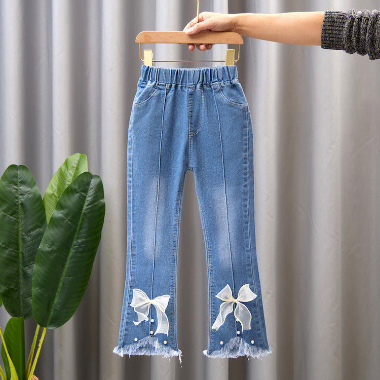 Toddlers Girls Straight Denim Flare Pants Trousers