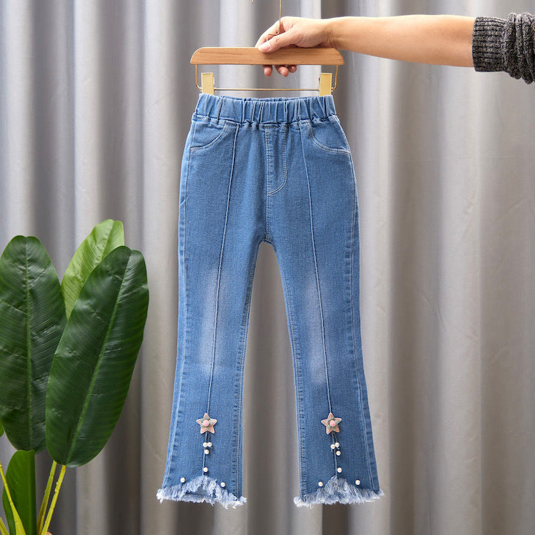 Toddlers Girls Straight Denim Flare Pants Trousers