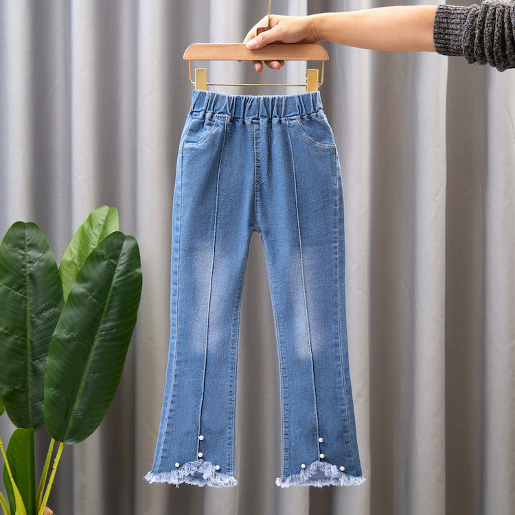 Toddlers Girls Straight Denim Flare Pants Trousers