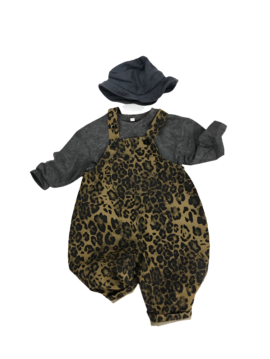 Unisex Boys Girls Leopard Print Overalls Toddler Boys Girls Leopard Denim Pants