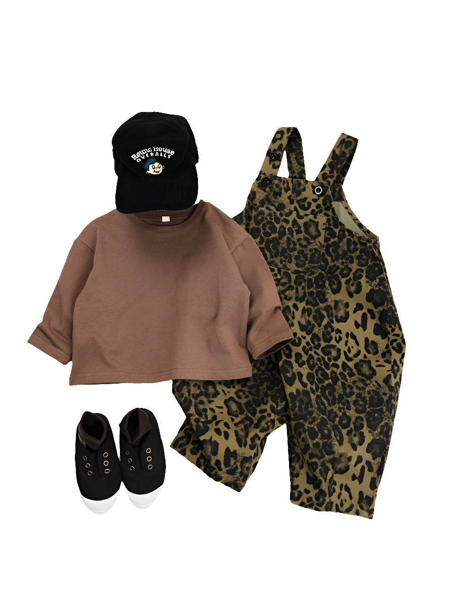 Unisex Boys Girls Leopard Print Overalls Toddler Kids Leopard Denim Pants