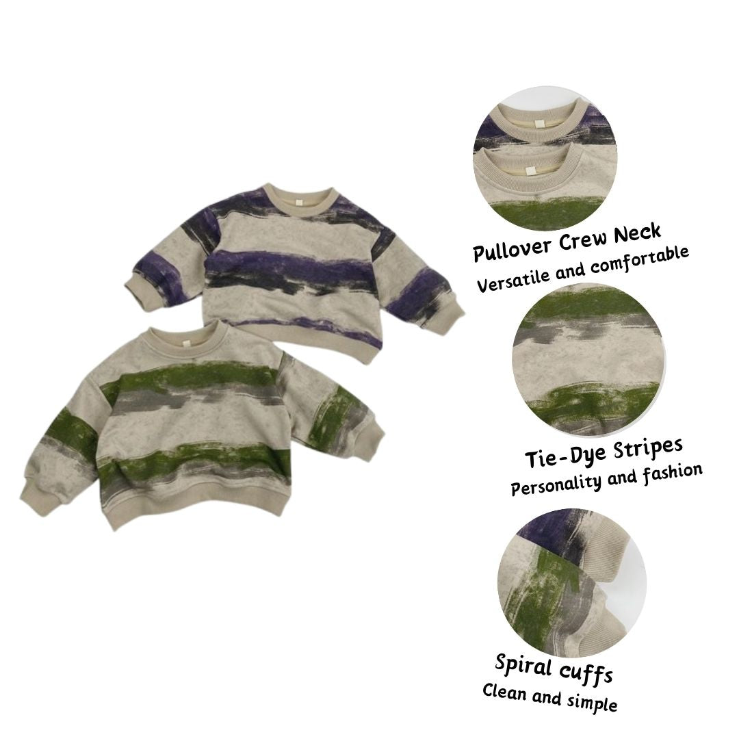 Unisex Boys Girls Tie-Dye Striped Pullover Sweatshirt Tops T-Shirts