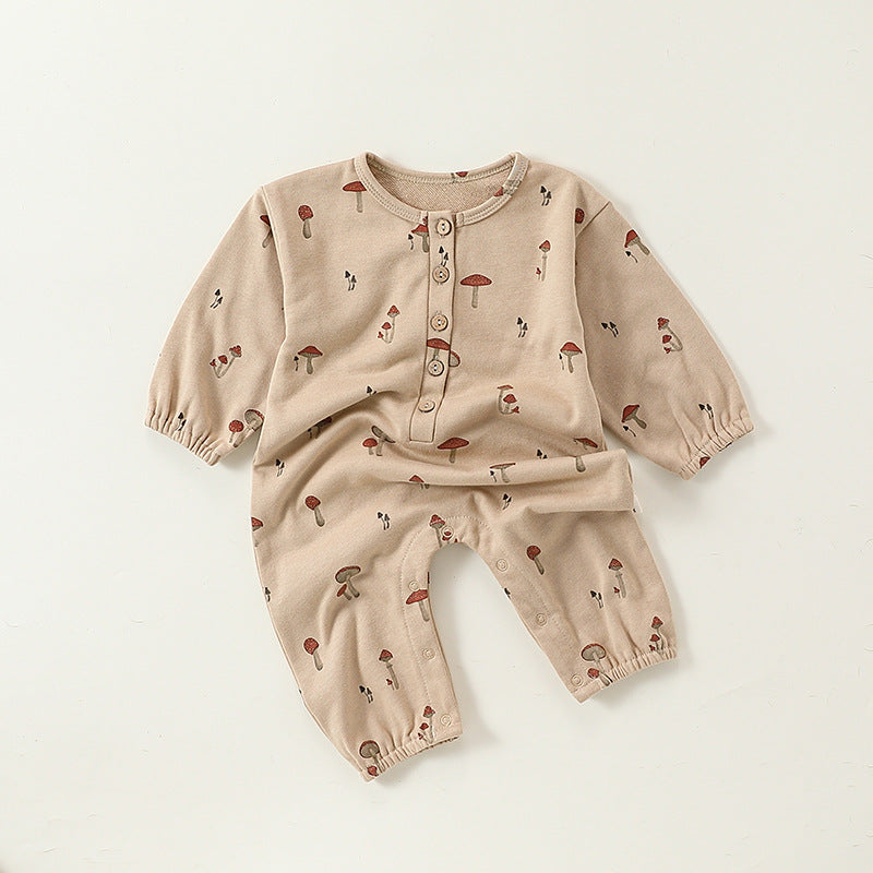 Unisex Cotton Mushroom Print Bodysuit Autumn Outfit