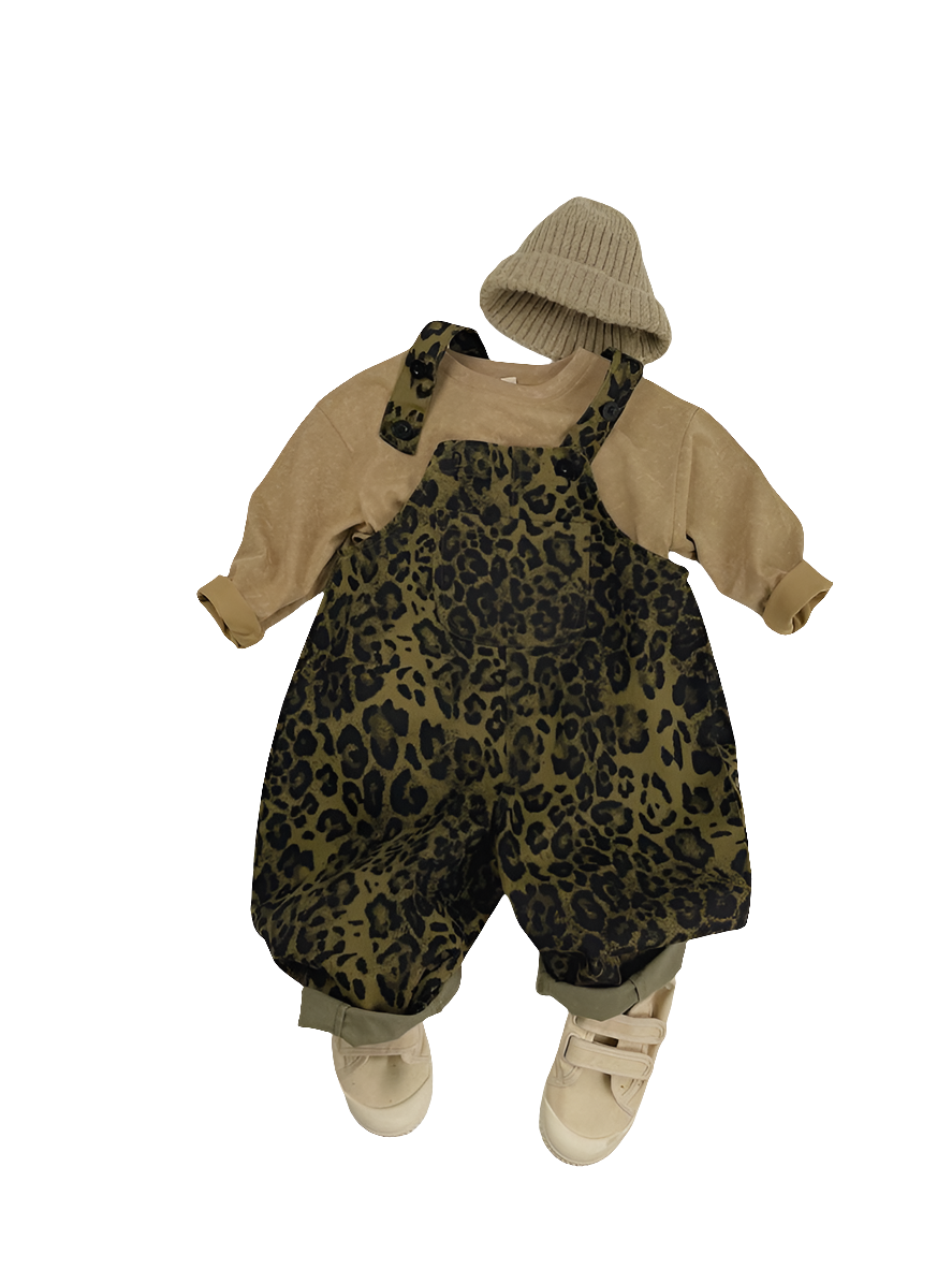 Unisex Leopard Print Overalls Toddler Boys Girls Leopard Denim Pants