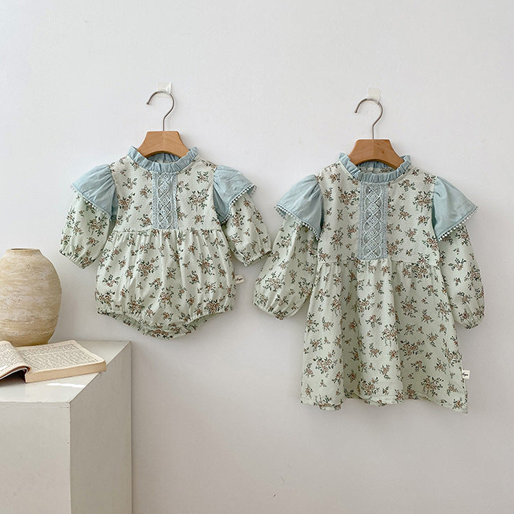 Lnfant Lotus Leaf Collar Baby Romper Girl Floral Dress