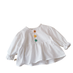 Chemise blanche boutonnée à fleurs colorées pour fille