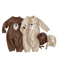 Baby Spring Autumn Long Sleeve Cute Bear Romper+Hat 2-Piece Sets