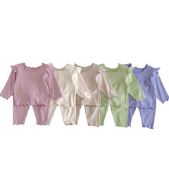 Doux petit haut à manches volantes pantalon bébé fille élastique confortable pyjama en coton