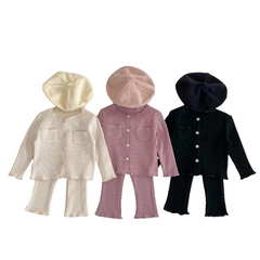 Ensemble 2 pièces pour petites filles, Cardigan fin, couleur unie, pantalon, mode