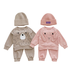 New Sets Baby Boy Girl Cute Cartoon Bear Rabbit Casual Waffle Sportswear 2-Piece Sets