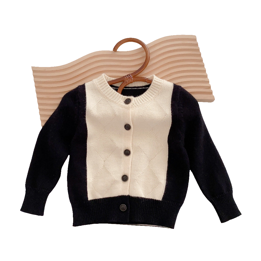 Pull chaud en tricot pour petites filles, col rond, couleur noir et blanc