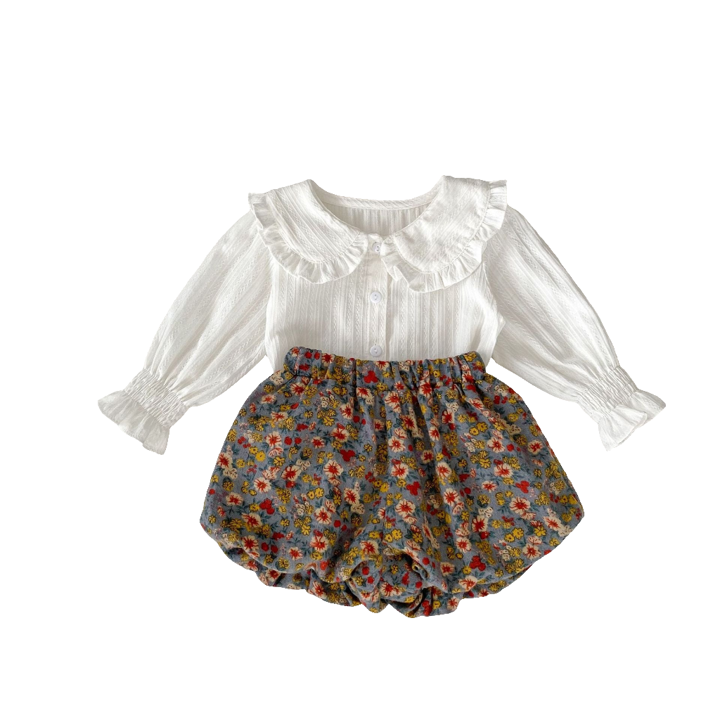 Costume brodé avec hauts et pantalons à manches courtes pour bébés filles et tout-petits