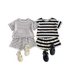 Unisex Striped Summer Short Sleeve Sets