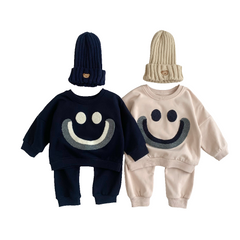 Boys and Girls Baby Fashion Smiley Rainbow Long-sleeved Sweater Trousers