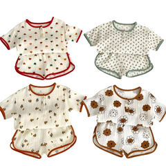 BABY Toddler Kids Girls Floral Pajamas Soft Breathable Cotton Yarn Sets