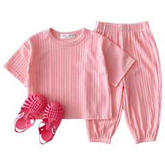 Girls pink sportswear T-shirt trousers 2 piece sets