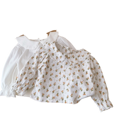 Chemise à fleurs à col de poupée pour filles