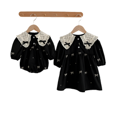 Little Girl Black Embroidered Bow Princess Dress