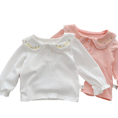 Girls doll collar embroidered top