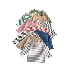 T-shirt à manches longues pour enfants, couleur unie, en coton, assorti avec tout, chemise à bascule