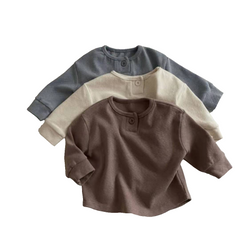 Infant Casual Open Button Boys Girls Round Neck T-shirt